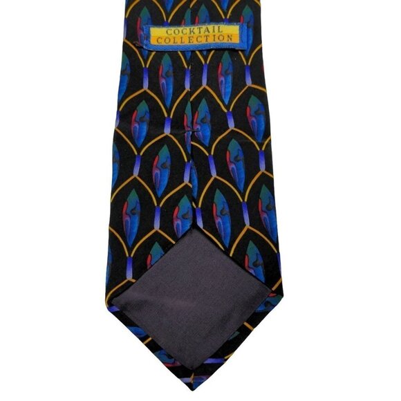Cocktail Collection Geometric Black Blue Gold Multicolor Novelty Silk Necktie - Picture 6 of 7